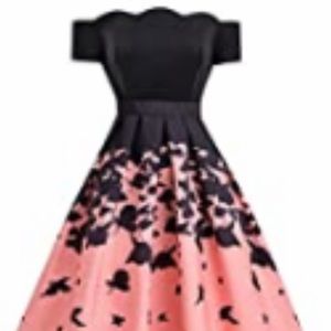 New. Peachy pink with black butterflies. Off shoulders. Prom, party,vintage look